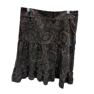 Ann Taylor Loft Women's Brown Corduroy Paisley Ruffle Flare Skirt Size 6 EUC